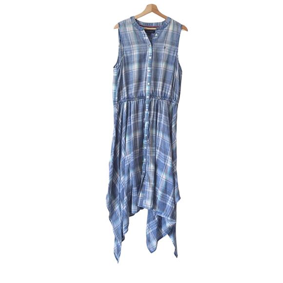 Tommy Hilfiger Plaid Sleeveless Shirt Dress 14 Blue Checker Midi Handkerchief - Picture 5 of 11